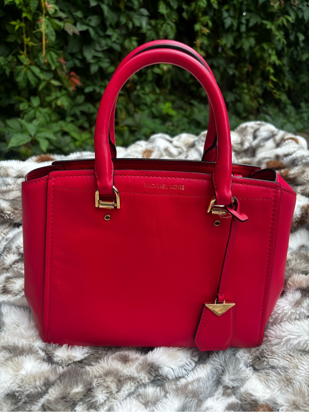 Michael Kors Deep Pink Leather Satchel with Detachable Strap